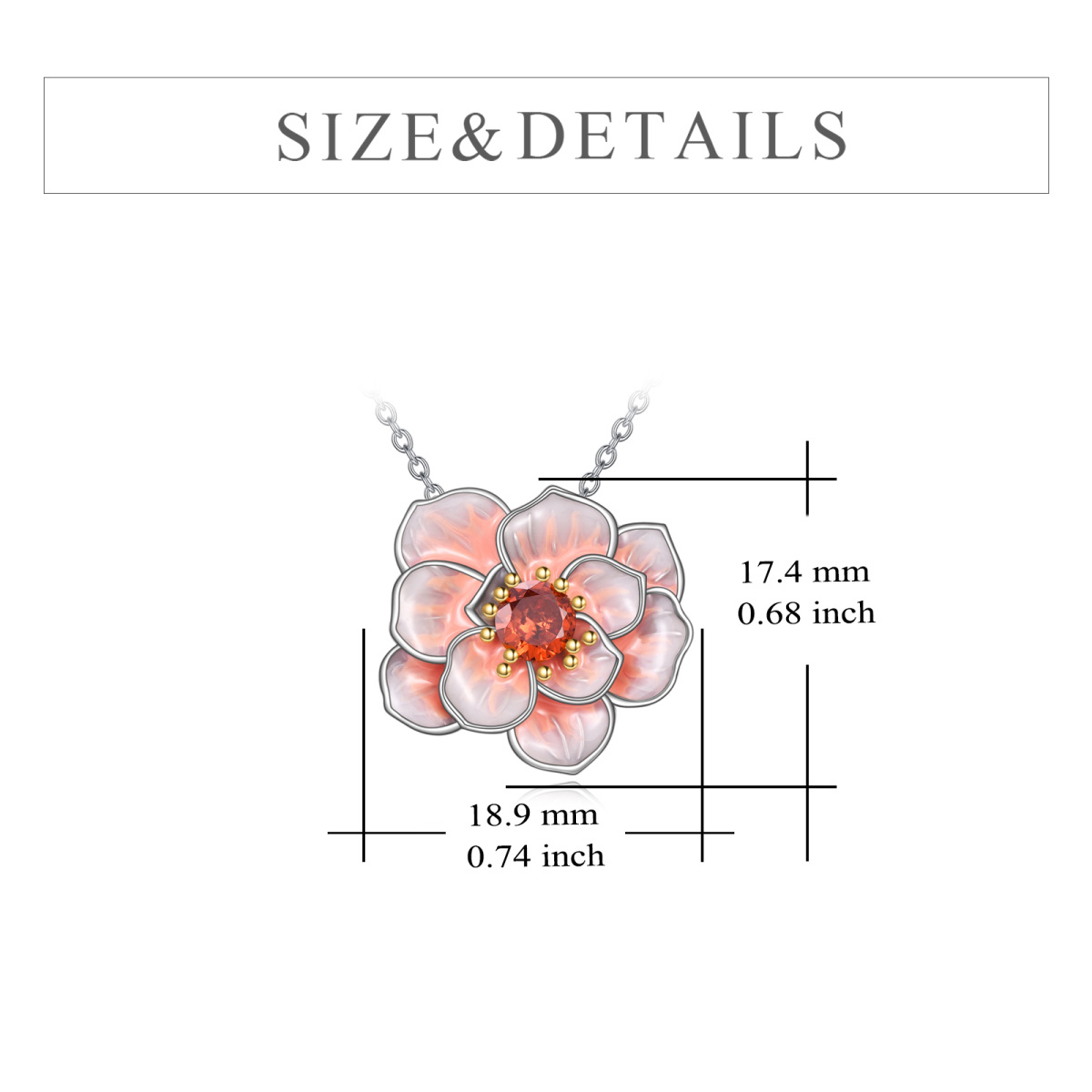 Sterling Silver Round Cubic Zirconia Peony Flower Pendant Necklace-5