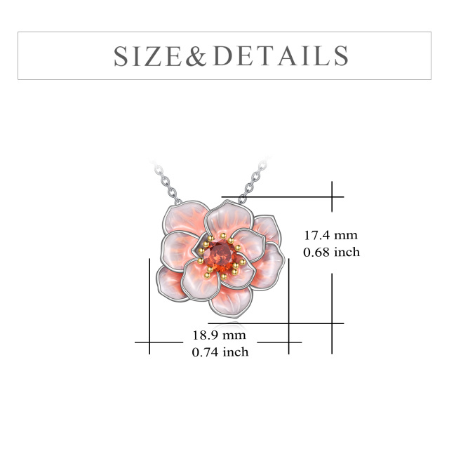 Sterling Silver Round Cubic Zirconia Peony Flower Pendant Necklace-5