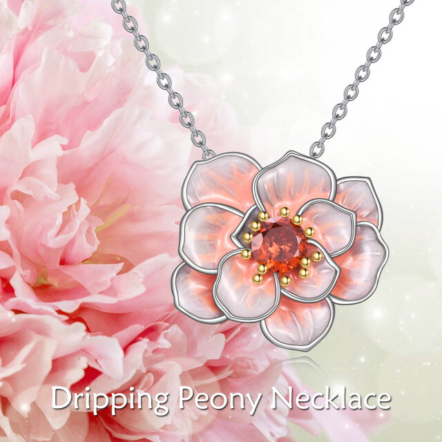 Collana con ciondolo a forma di fiore di peonia in argento sterling con zircone rotondo-3