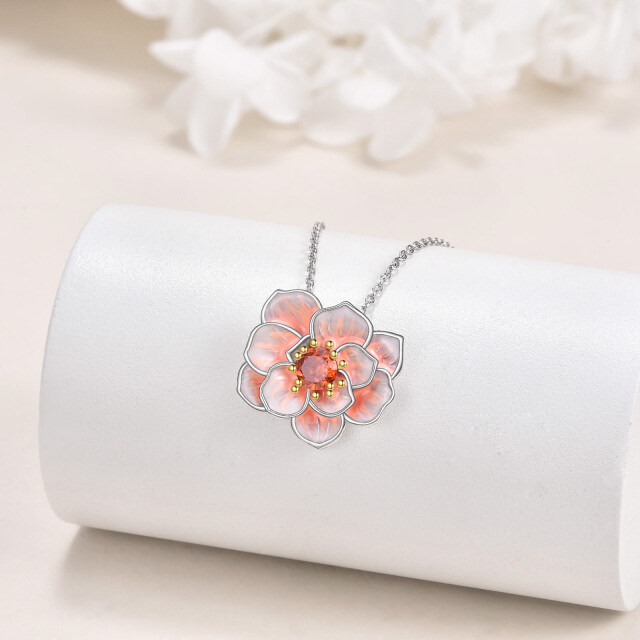 Collana con ciondolo a forma di fiore di peonia in argento sterling con zircone rotondo-4