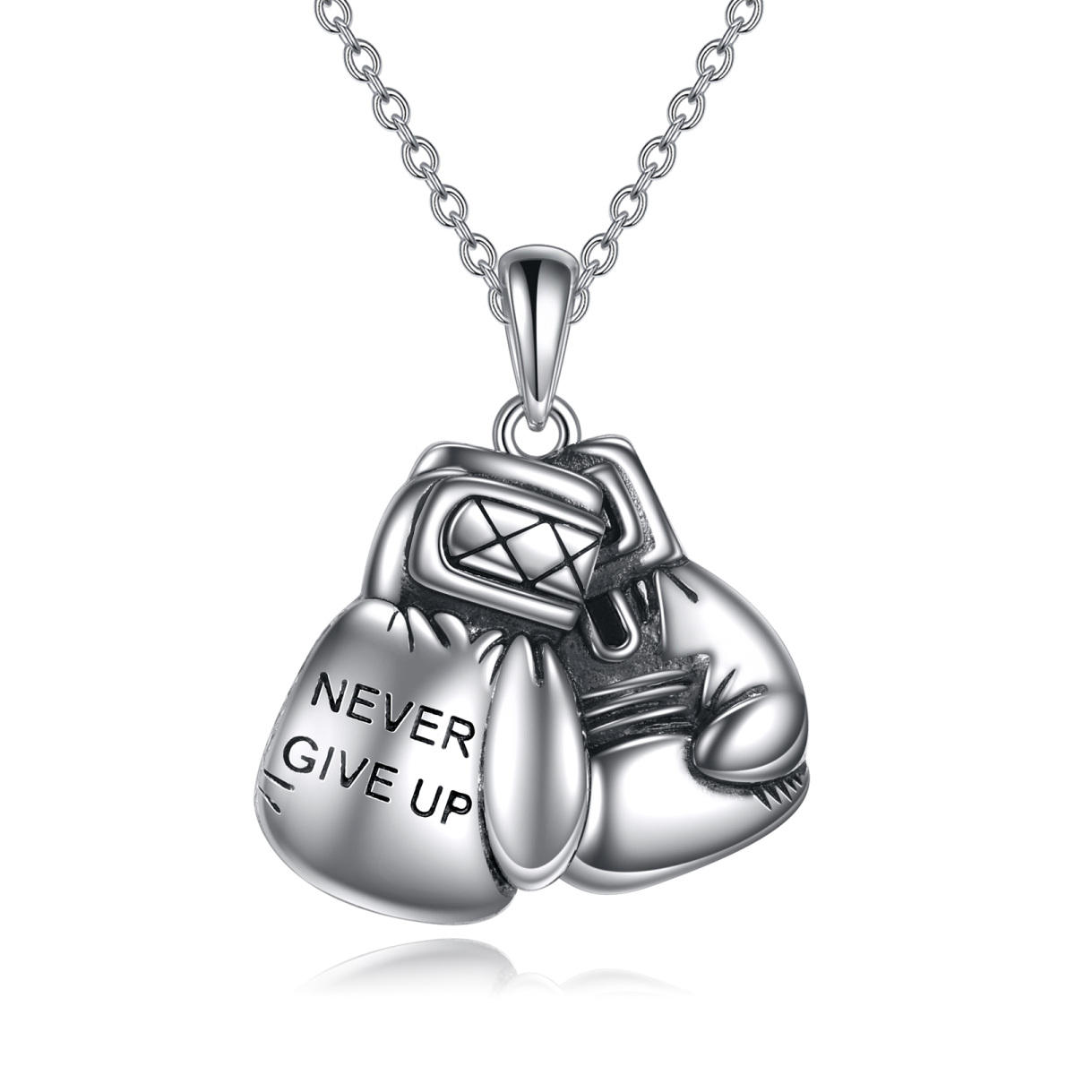 Sterling Silver Boxing Gloves Pendant Necklace with Engraved Word-1