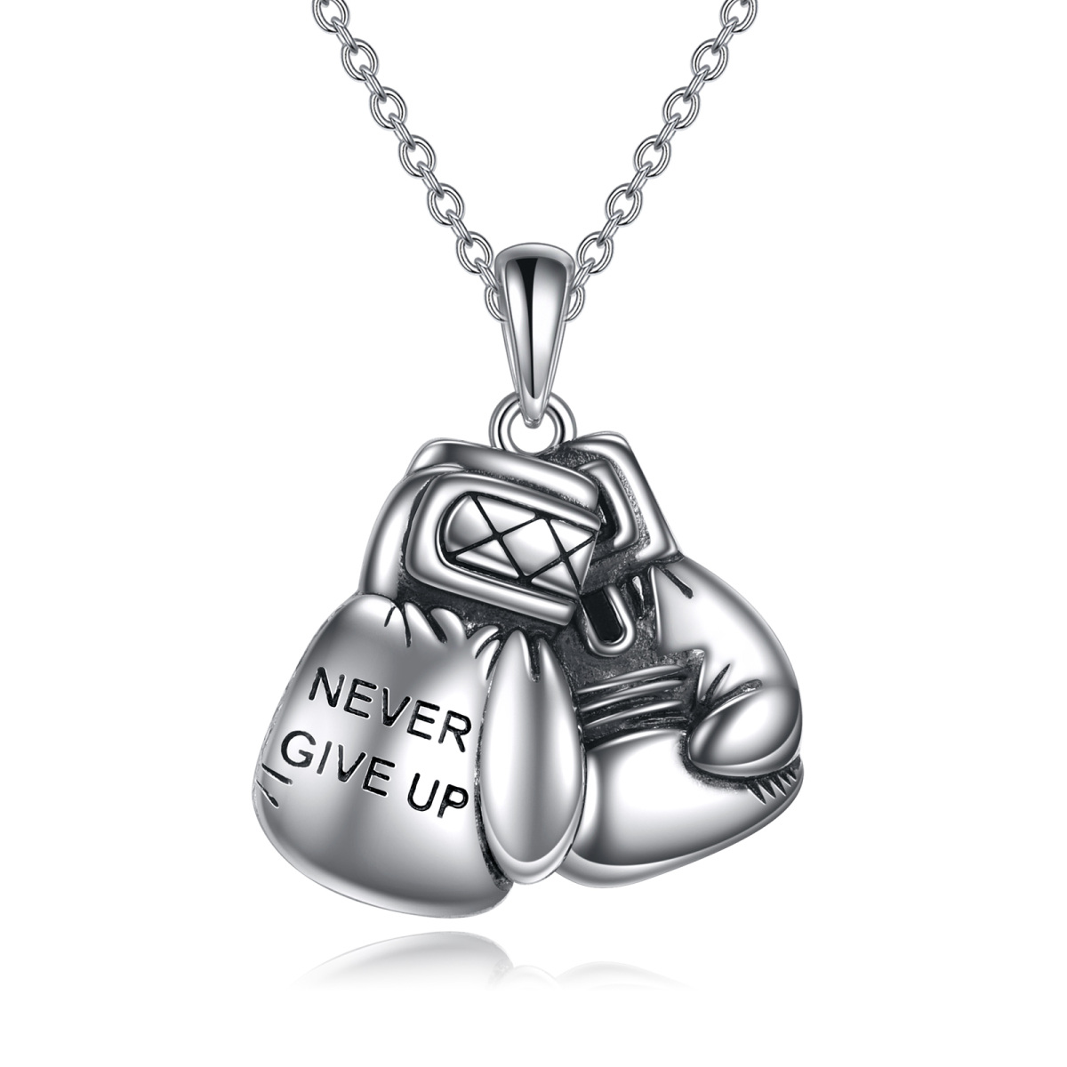 Collier en argent sterling avec pendentif gants de boxe et mot gravé-1