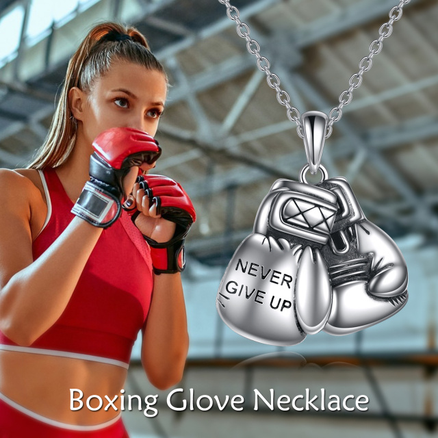 Sterling Silver Boxing Gloves Pendant Necklace with Engraved Word-2