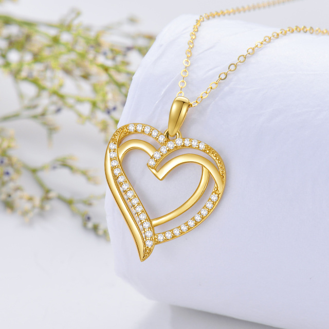 14K Gold Cubic Zirconia Heart Pendant Necklace-2