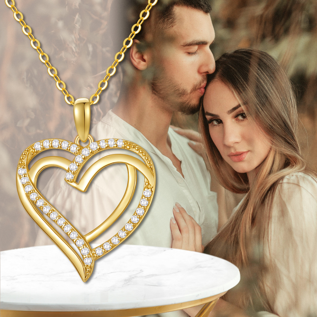 14K Gold Cubic Zirconia Heart Pendant Necklace-6
