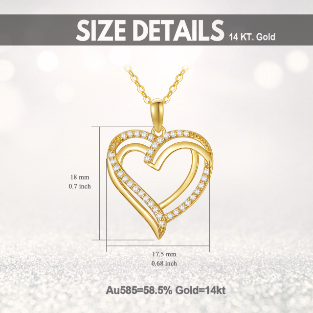 14K Gold Cubic Zirkonia Herz-Anhänger Halskette-4