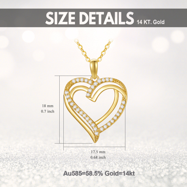 14K Gold Cubic Zirconia Heart Pendant Necklace-4