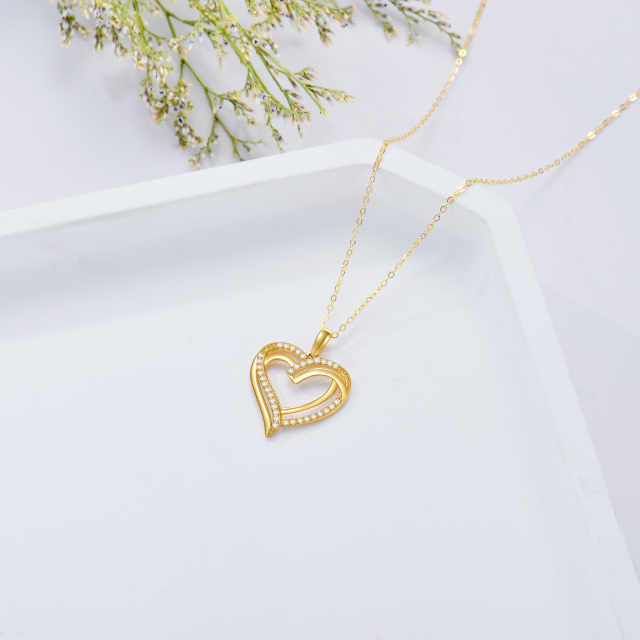 14K Gold Cubic Zirconia Heart Pendant Necklace-3