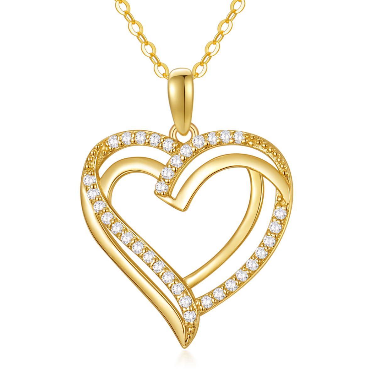 Collar Colgante Corazón Zirconia Cúbica Oro 14K-1