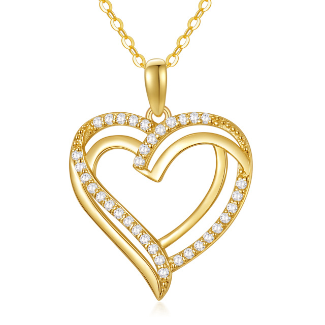 Collar Colgante Corazón Zirconia Cúbica Oro 14K-0