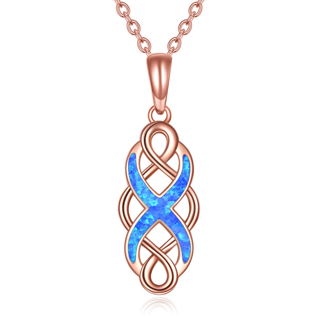 14K Rose Gold Opal Celtic Knot Pendant Necklace-5