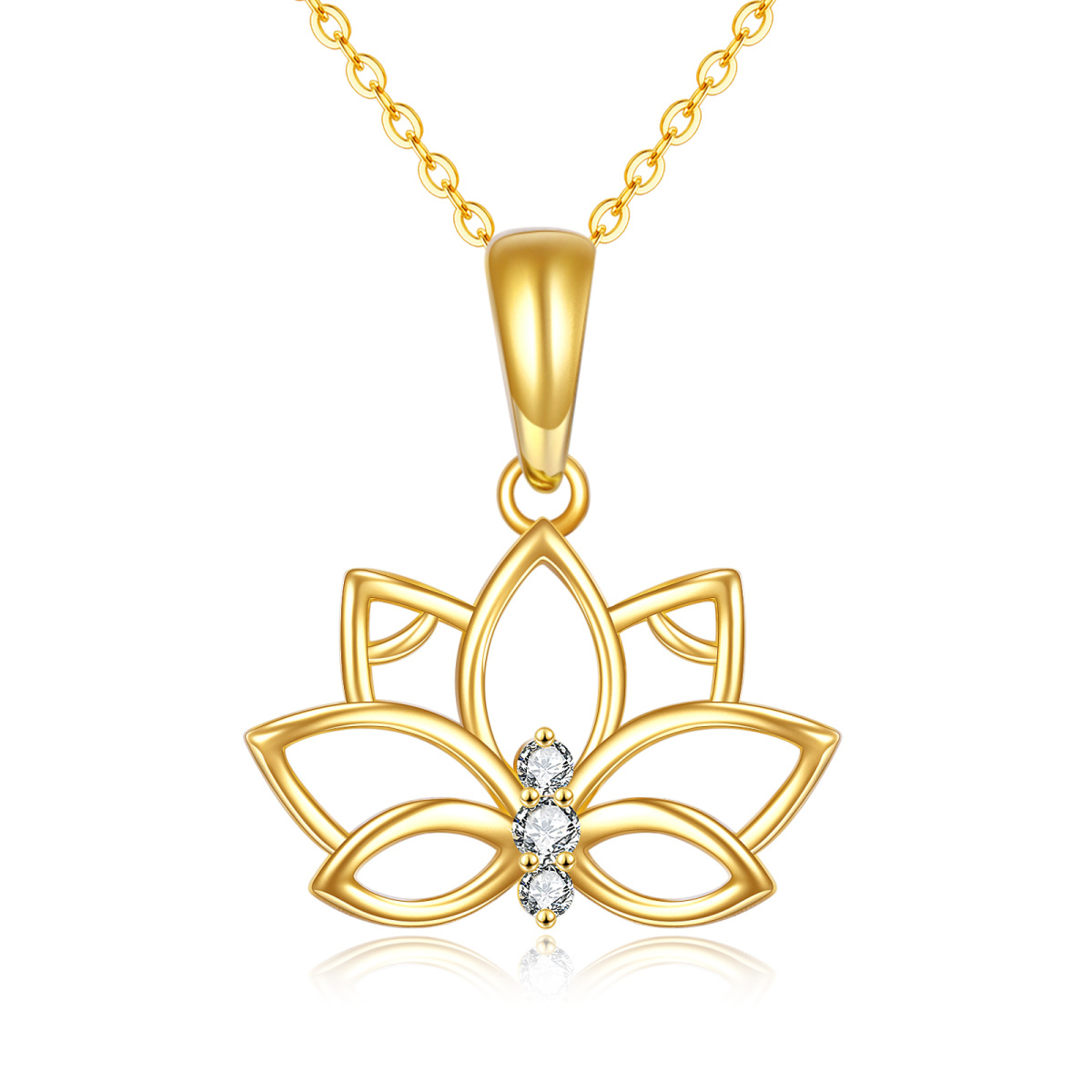 14K Gold Circular Shaped Zircon Lotus Pendant Necklace-1