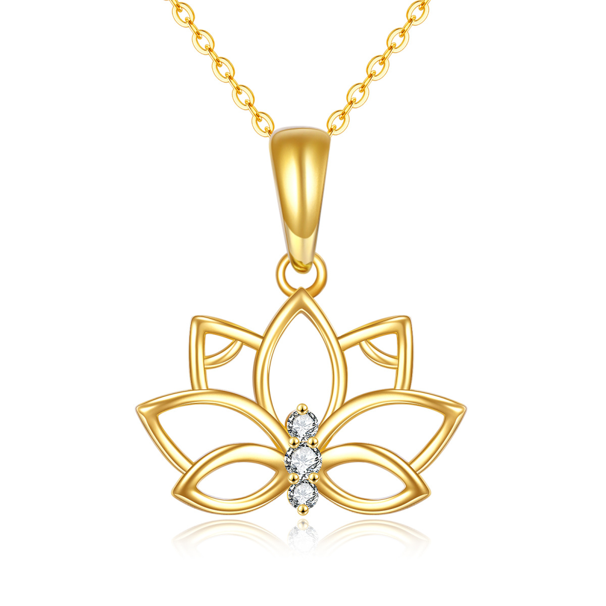 14K Gold kreisförmige Zirkon Lotus Anhänger Halskette-1