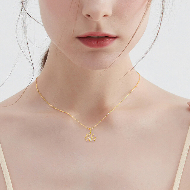 14K Gold Circular Shaped Zircon Lotus Pendant Necklace-1