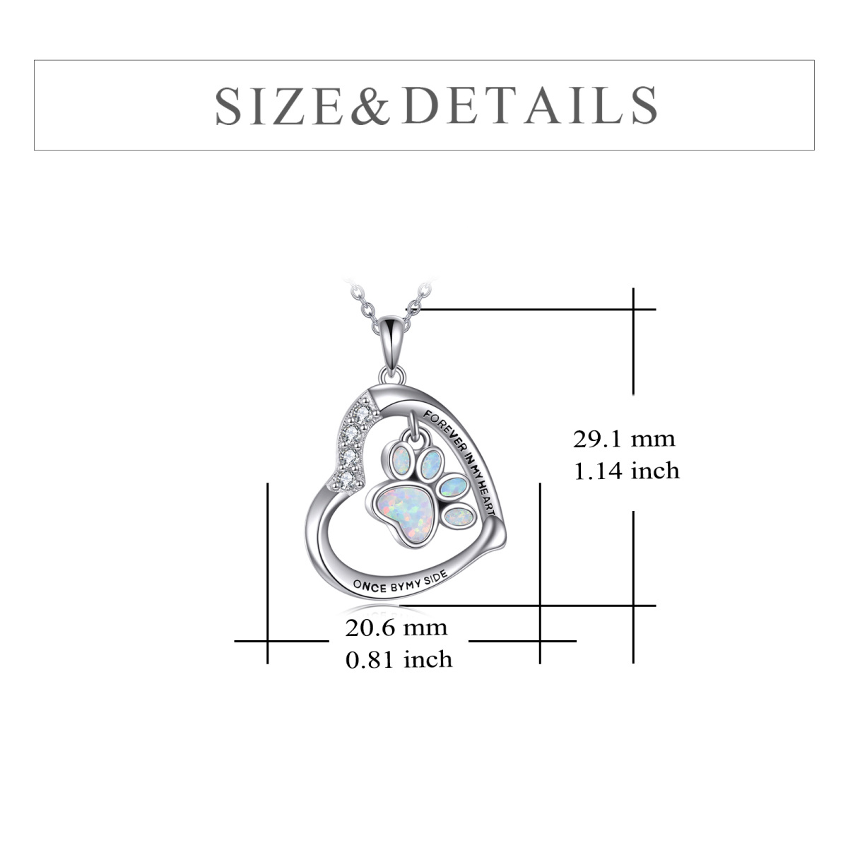 Sterling Silver Opal Paw & Heart Urn Necklace for Ashes with Engraved Word-6