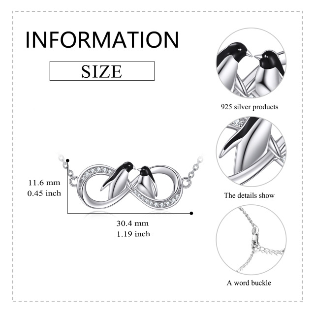 Sterling Silver Circular Shaped Cubic Zirconia Penguin & Infinity Symbol Pendant Necklace-5