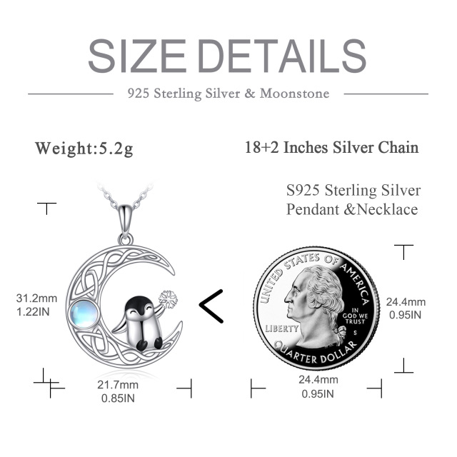 Sterling Silber zweifarbige runde Mondstein Pinguin keltischer Knoten Mond Anhänger Halskette-4
