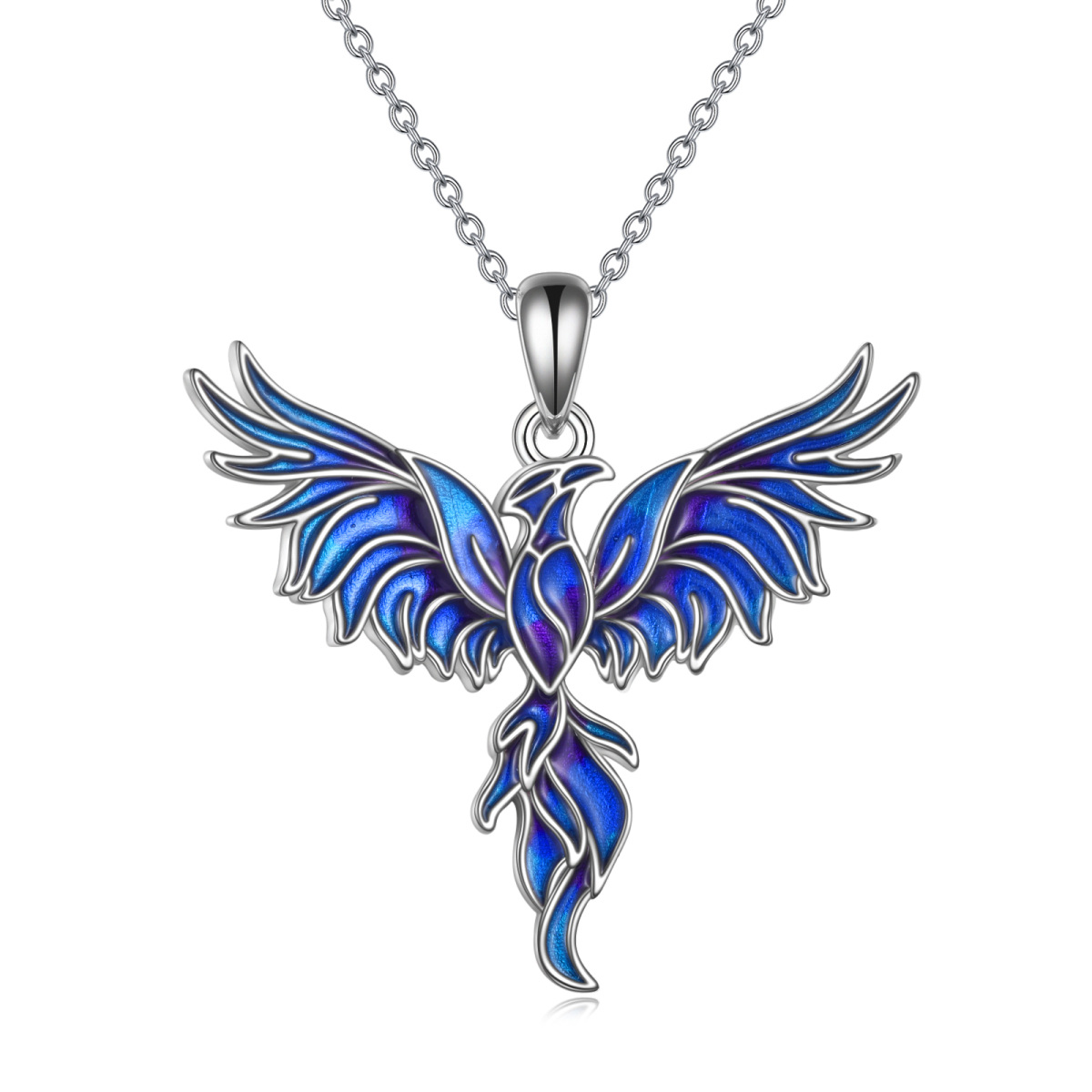 Sterling Silver Round Phoenix Crystal Pendant Necklace-1