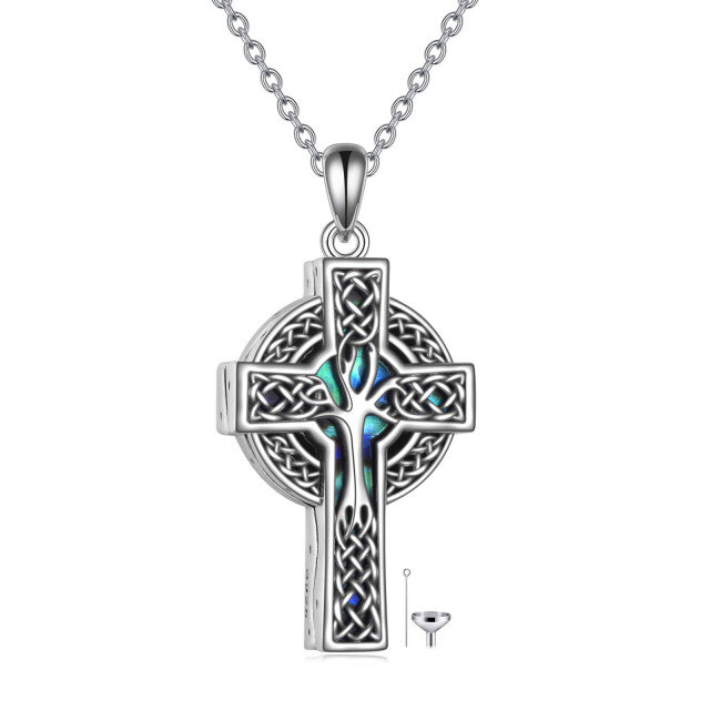 Sterling Silver Abalone Shellfish Celtic Knot Cross Tree Of Life Urn Necklace for Ashes-3