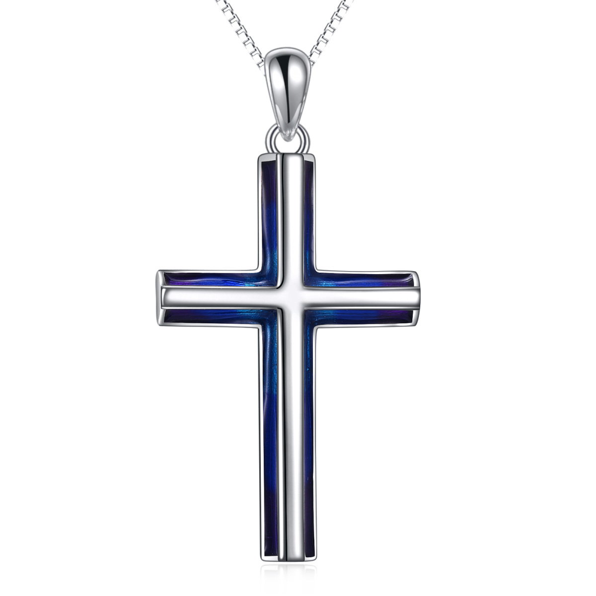 Collier à pendentif croix en argent sterling-1