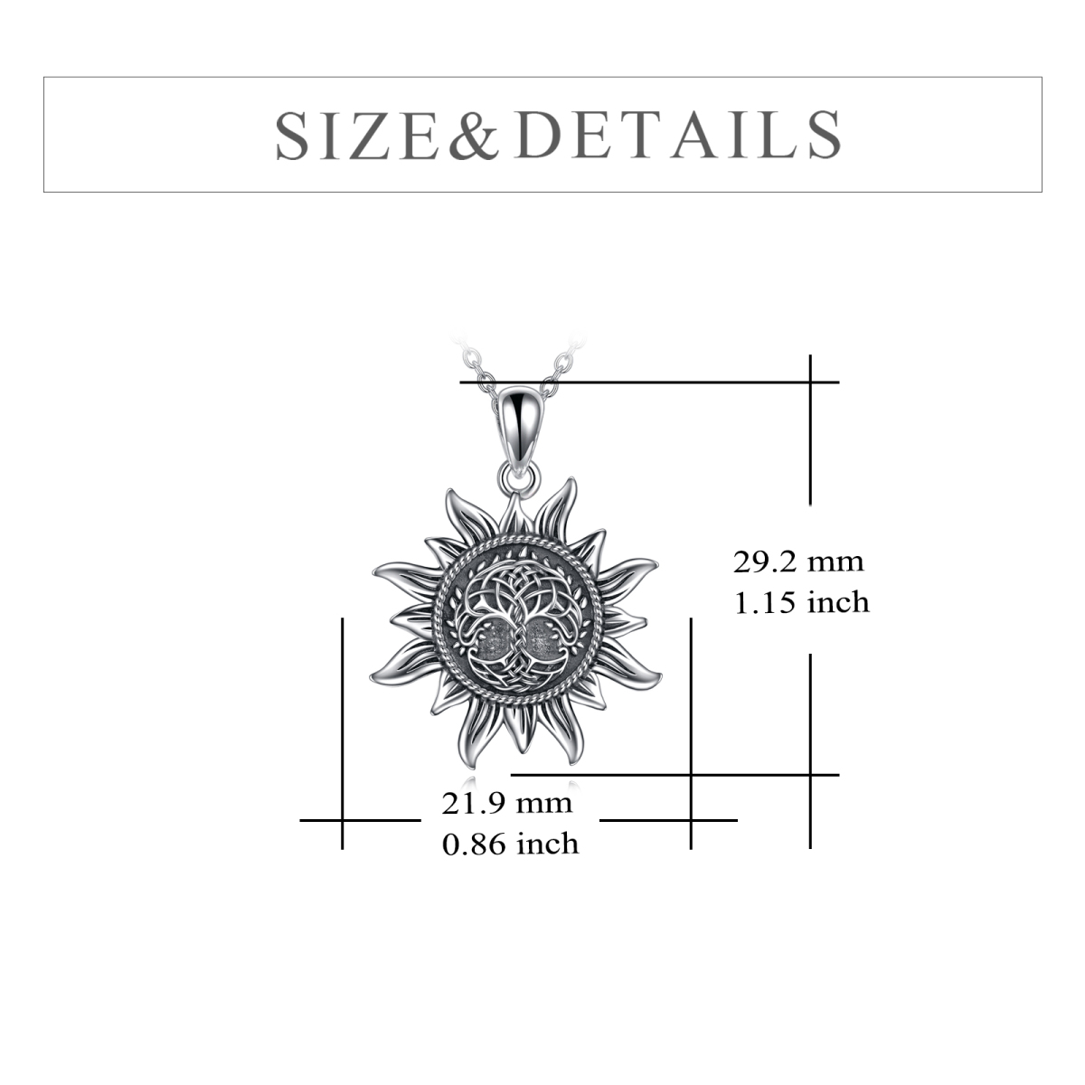Sterling Silver Tree Of Life & Sun Pendant Necklace-6