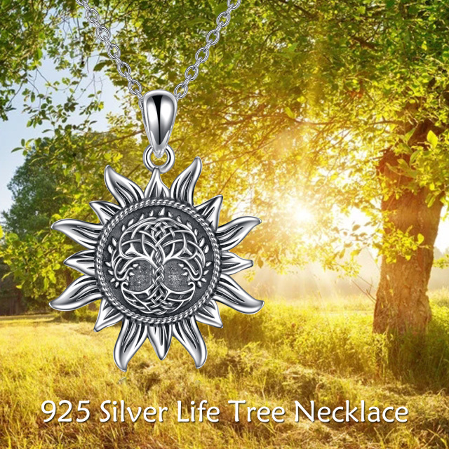 Sterling Silver Tree Of Life & Sun Pendant Necklace-4