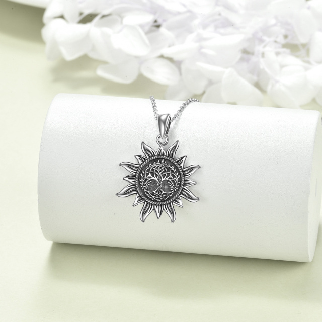 Sterling Silver Tree Of Life & Sun Pendant Necklace-2