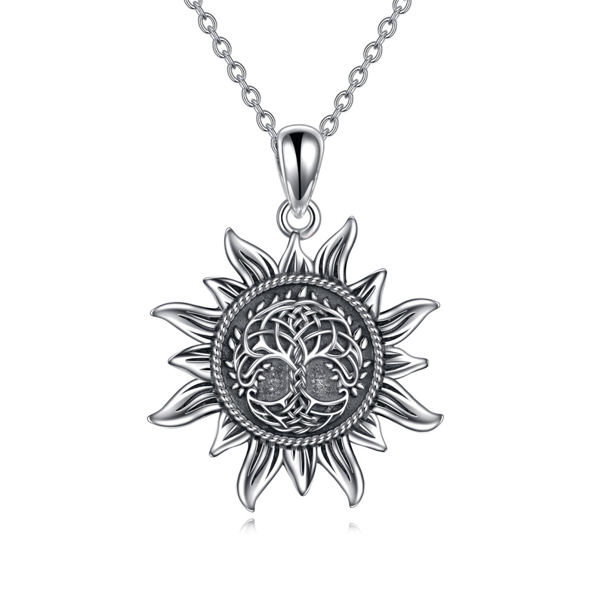 Sterling Silver Tree Of Life & Sun Pendant Necklace-1