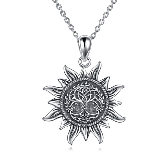 Sterling Silver Tree Of Life & Sun Pendant Necklace