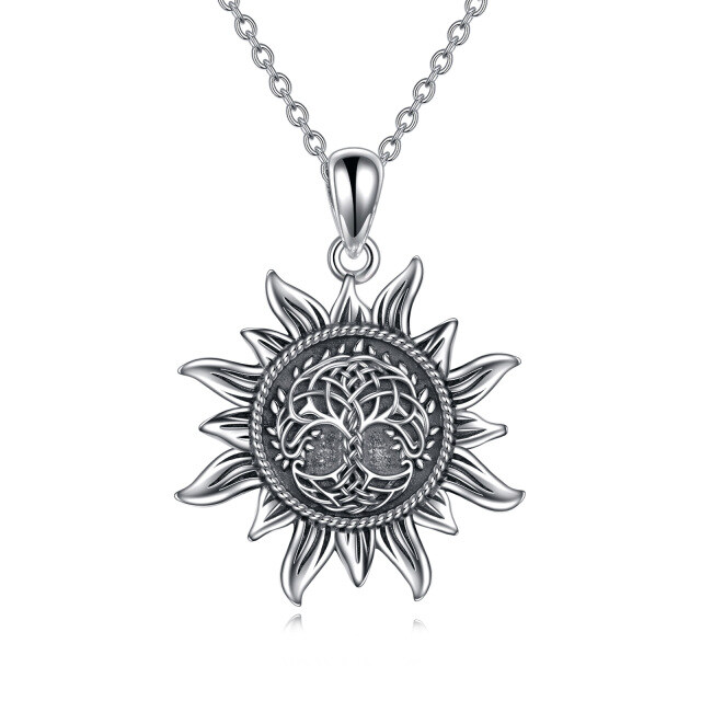 Sterling Silver Tree Of Life & Sun Pendant Necklace-0