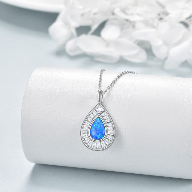 Sterling Silver Opal Drop Shape Pendant Necklace-2