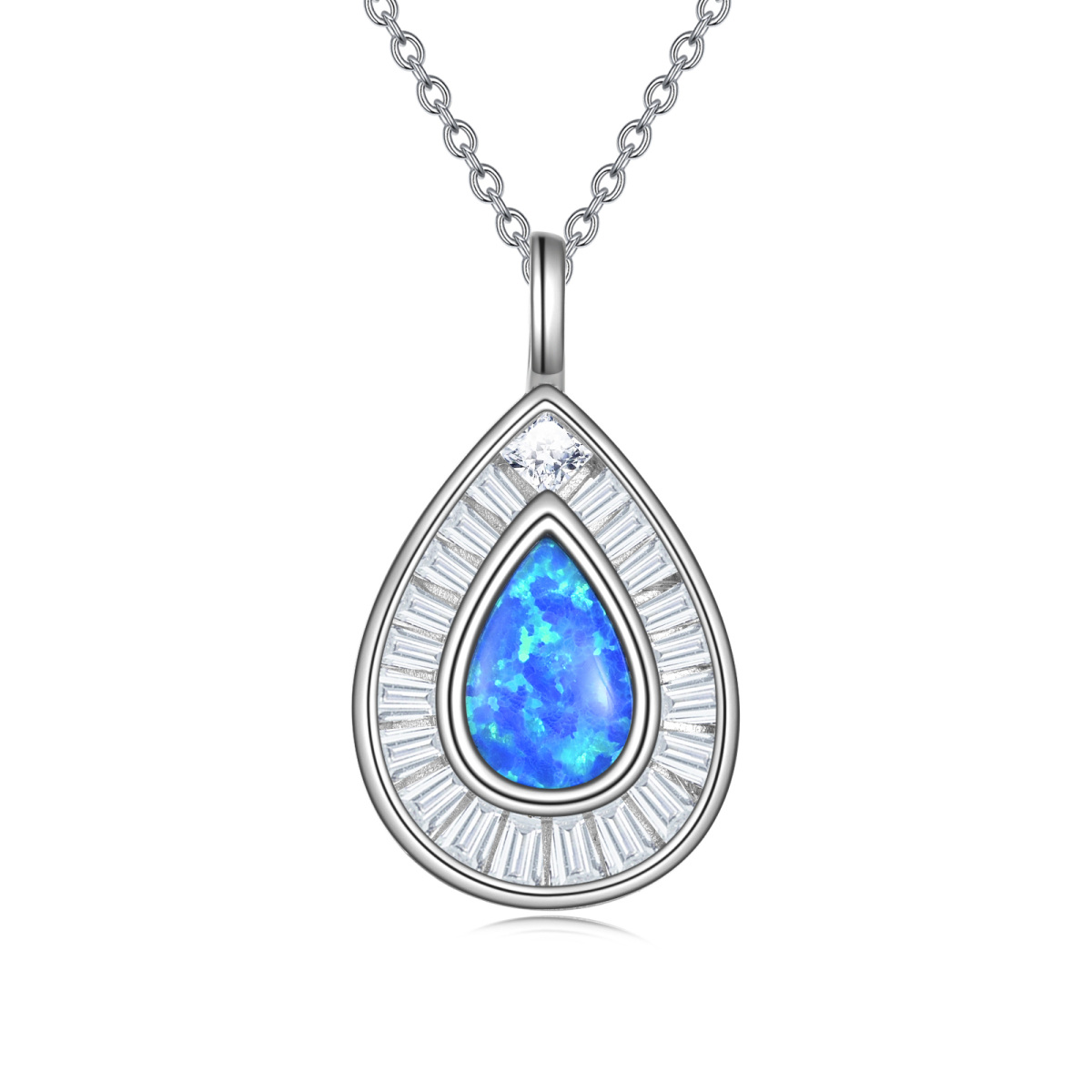 Sterling Silver Opal Drop Shape Pendant Necklace-1