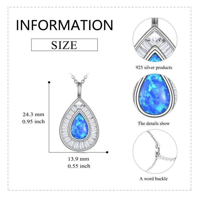 Sterling Silver Opal Drop Shape Pendant Necklace-4