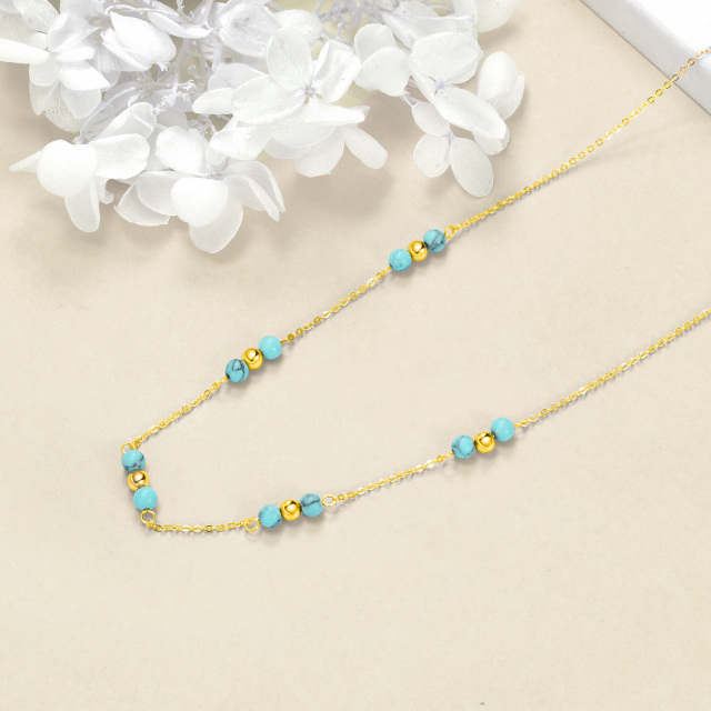 Sterling Silver with Yellow Gold Plated Round Turquoise Bead Metal Choker Necklace-3