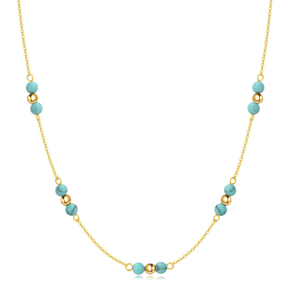 Sterling Silver with Yellow Gold Plated Round Turquoise Bead Metal Choker Necklace-1