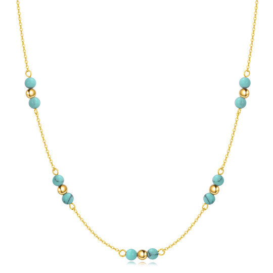 Sterling Silver with Yellow Gold Plated Round Turquoise Bead Metal Choker Necklace