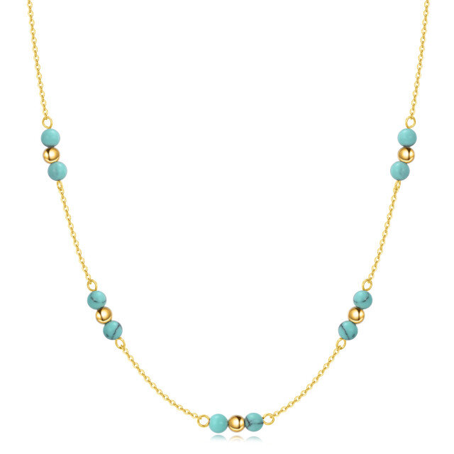 Sterling Silver with Yellow Gold Plated Round Turquoise Bead Metal Choker Necklace-0