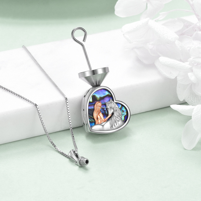 Sterling Silver Two-tone Heart Abalone Shellfish Horse & Heart Urn Necklace for Ashes-3