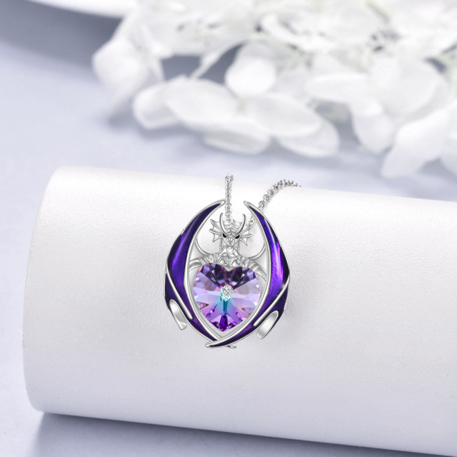 Colar de prata esterlina com pingente de coração e dragão de cristal em forma de coração-2