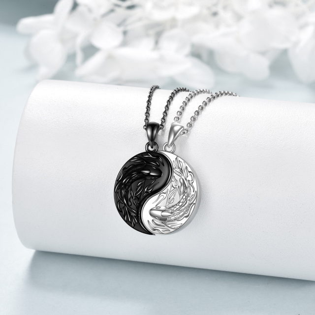 Sterling Silver Two-tone Fish & Yin Yang Pendant Necklace-2