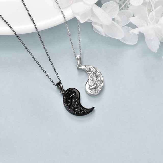 Sterling Silver Two-tone Fish & Yin Yang Pendant Necklace-3