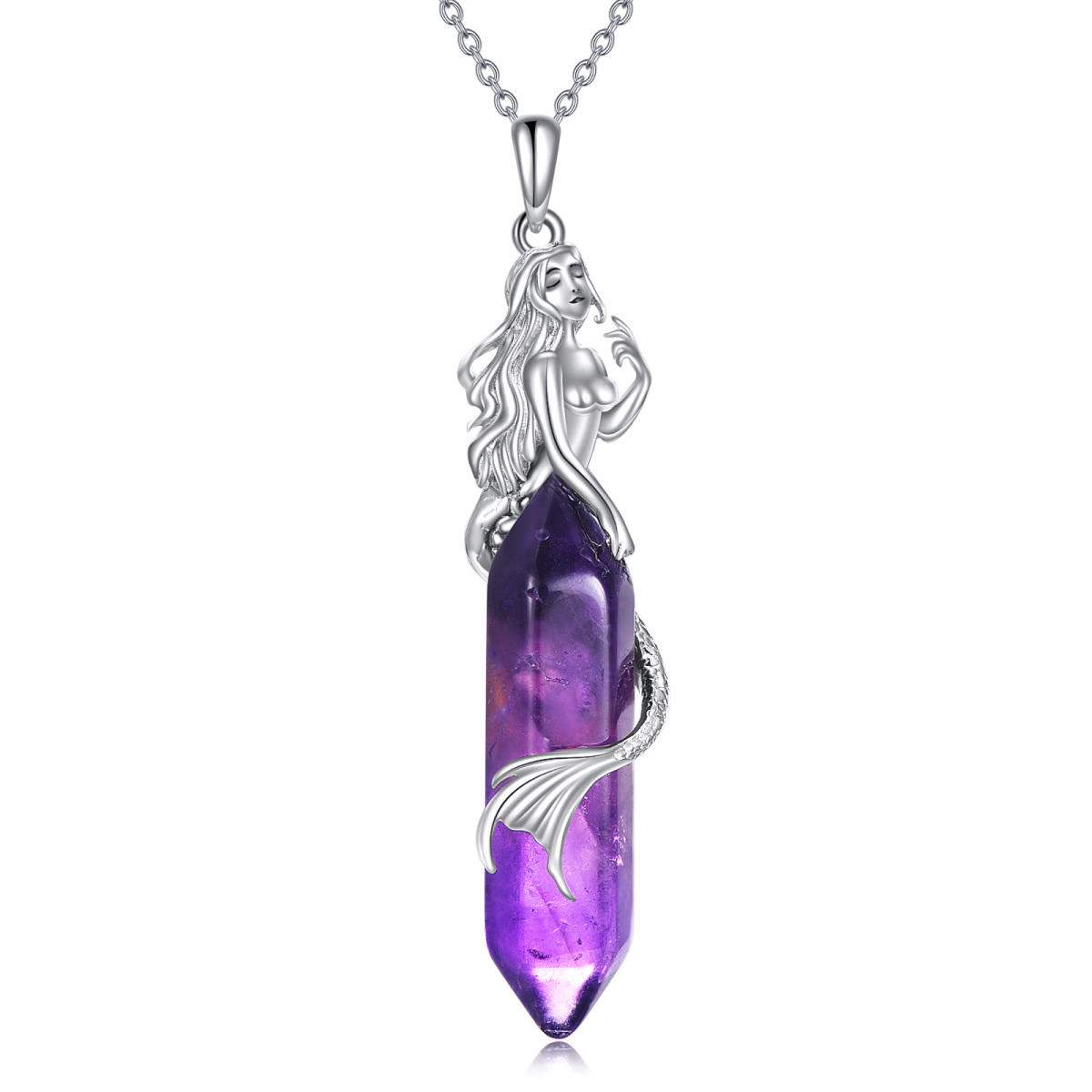 Sterling Silver Mermaid Crystal Pendant Necklace-1