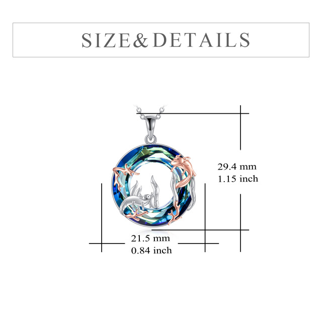 Sterling Silver Two-tone Circular Shaped Axolotl Crystal Pendant Necklace-5