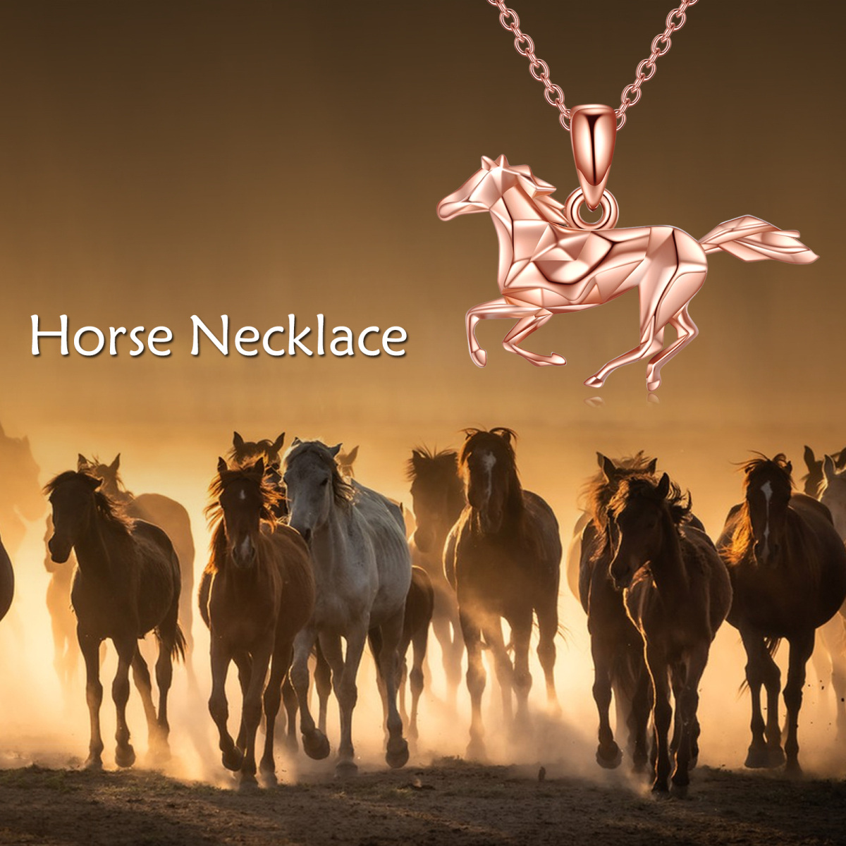 Collar con colgante de caballo chapado en oro rosa de plata de ley-7