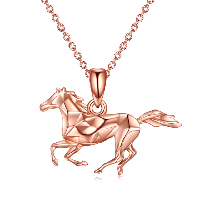Sterling Silver with Rose Gold Plated Horse Pendant Necklace-0
