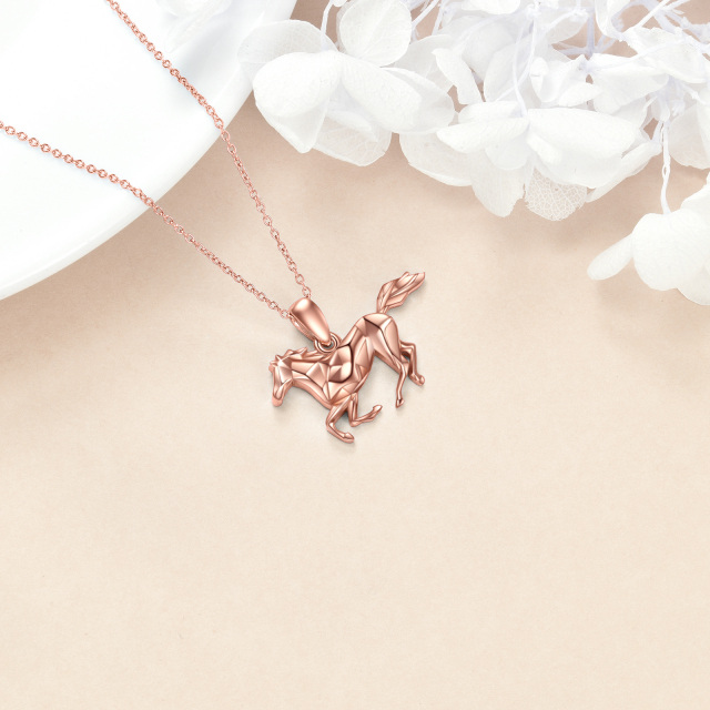 Sterling Silver with Rose Gold Plated Horse Pendant Necklace-3