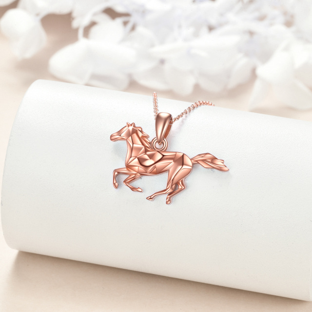 Sterling Silver with Rose Gold Plated Horse Pendant Necklace-2