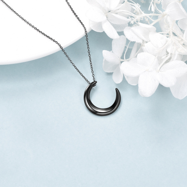 Sterling Silver with Black Rhodium Color Moon Pendant Necklace-4