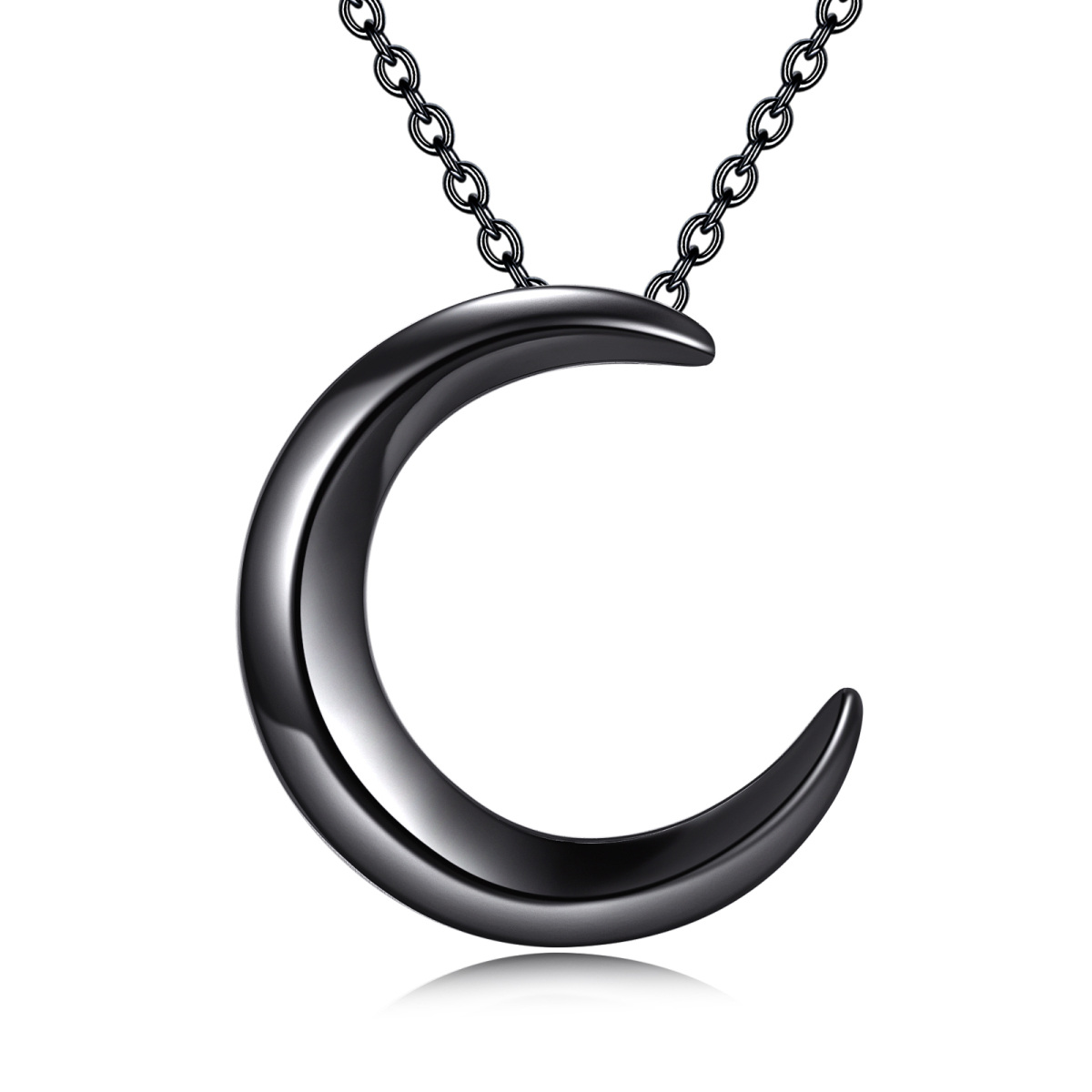 Sterling Silver with Black Rhodium Color Moon Pendant Necklace-1
