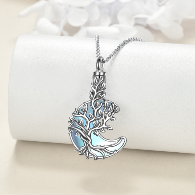 Sterling Silver Moonstone Tree Of Life & Moon Urn Necklace for Ashes-3